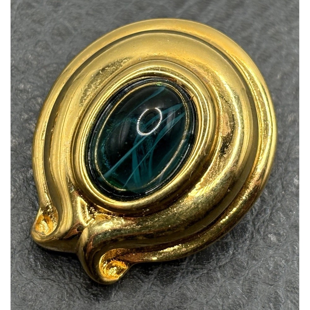 VTG *Single* FENDI 80s Green Cabochon Marbled Glass Gold Tone Chunky Earring
